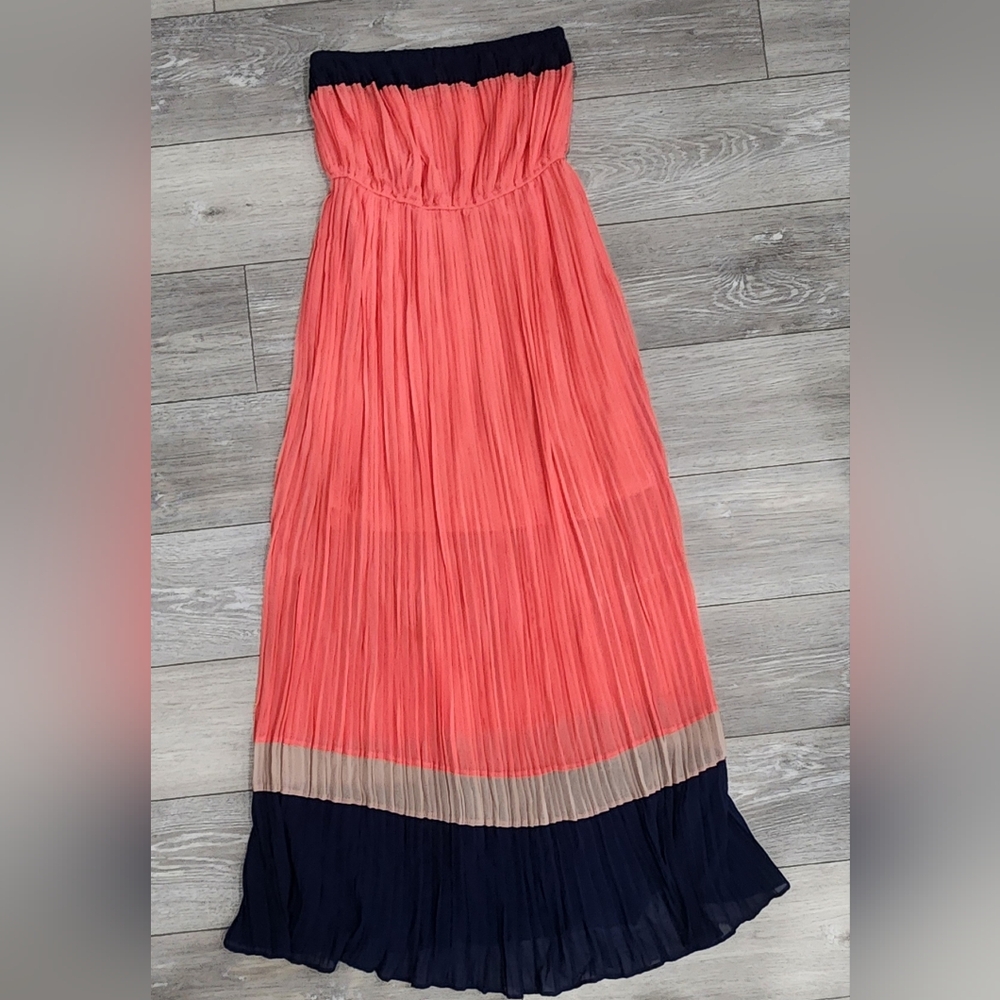 Long strapless Maxi dress blue/peach/gold